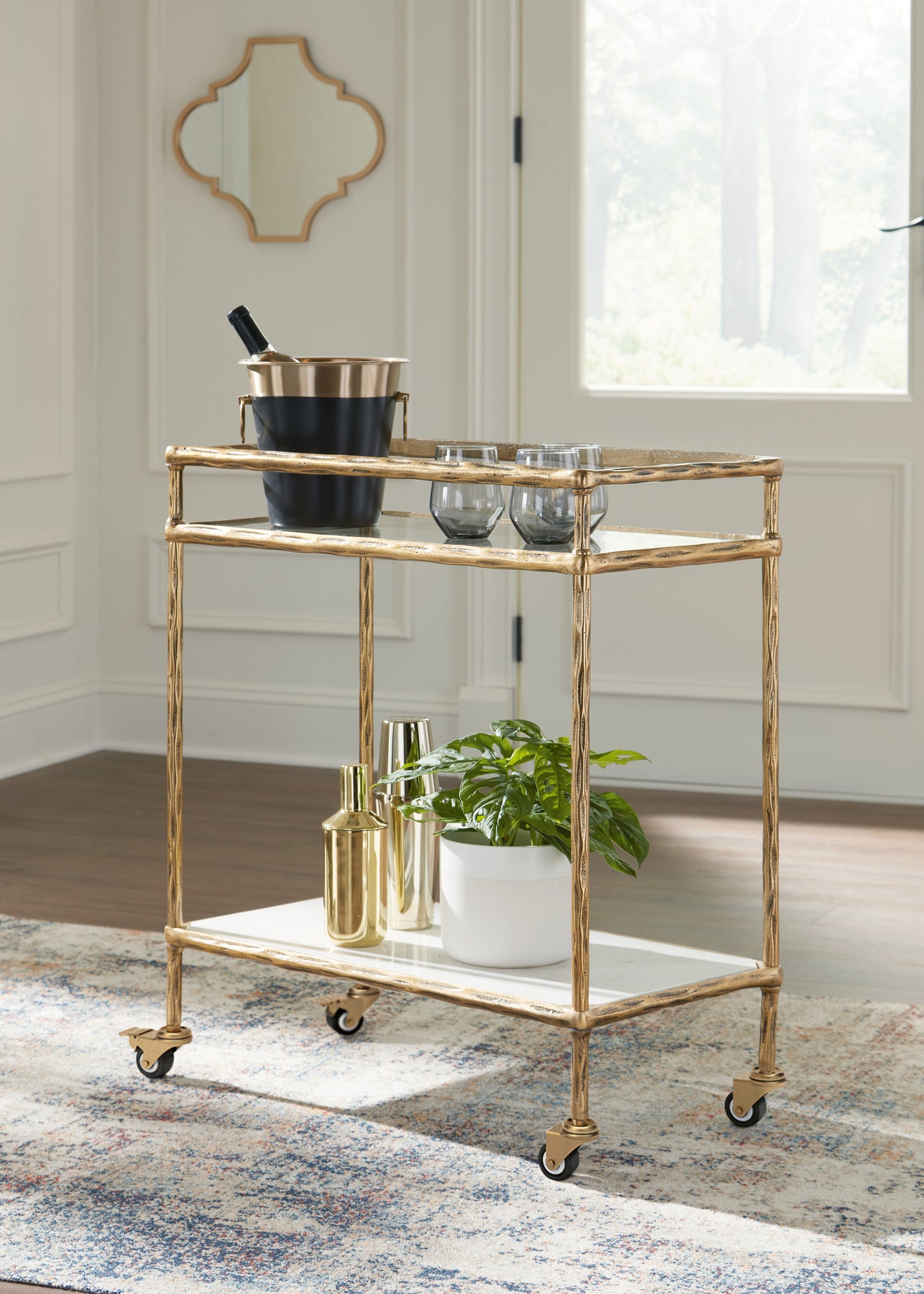 Stuart Furniture Outlet - Ashley Furniture - Plattfield Bar Cart - Bar Cart / Antique Gold Finish - A4000625