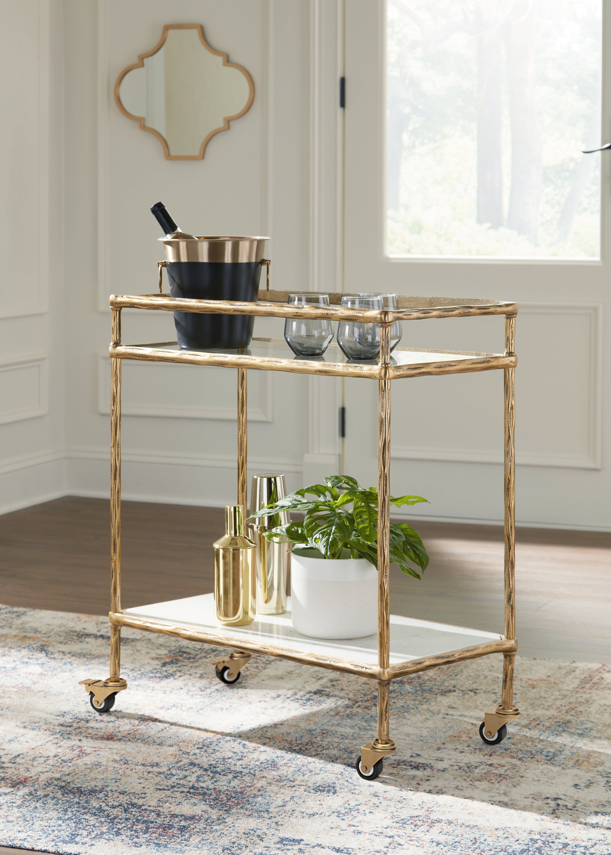 Stuart Furniture Outlet - Ashley Furniture - Plattfield Bar Cart - Bar Cart / Antique Gold Finish - A4000625