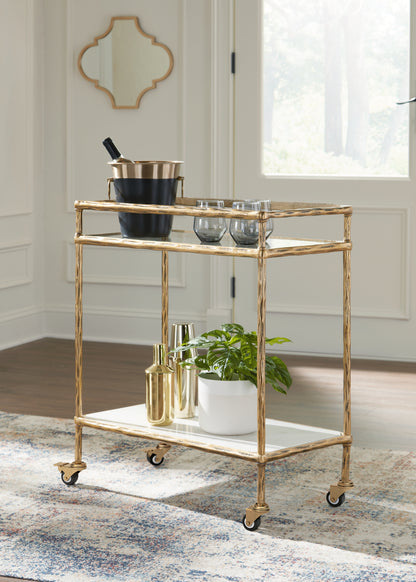 Stuart Furniture Outlet - Ashley Furniture - Plattfield Bar Cart - Bar Cart / Antique Gold Finish - A4000625