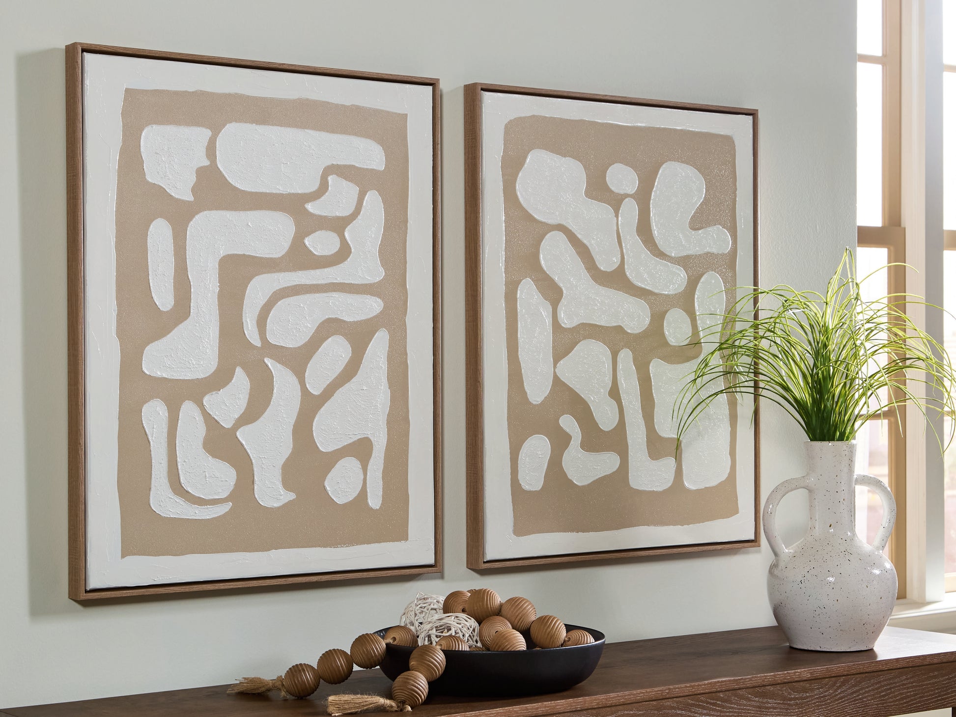 Stuart Furniture Outlet - Ashley Furniture - Waldett Wall Decor - Wall Art Set (Set of 2) / Beige/White - A8000503
