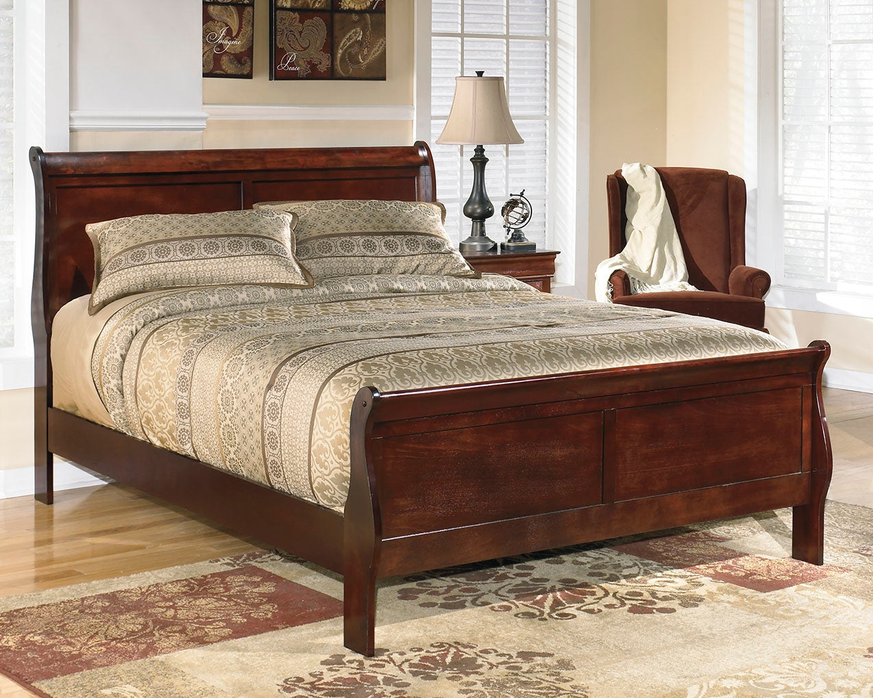 Stuart Furniture Outlet - Ashley Furniture - Alisdair Bedroom - King Sleigh Bed / Reddish Brown - B376B8