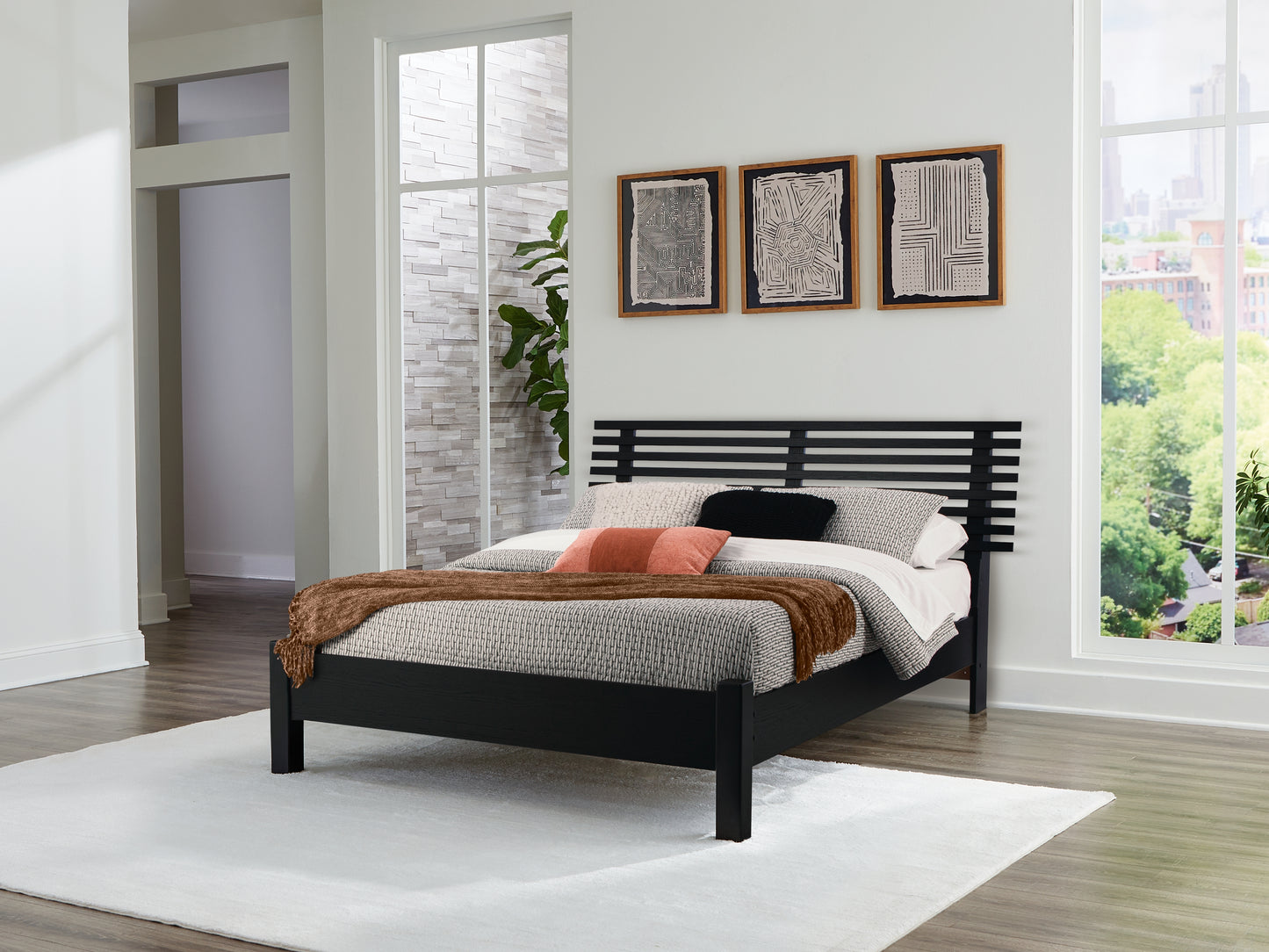 Stuart Furniture Outlet - Ashley Furniture - Danziar Bedroom - Queen Slat Panel Bed / Black - B1013B1