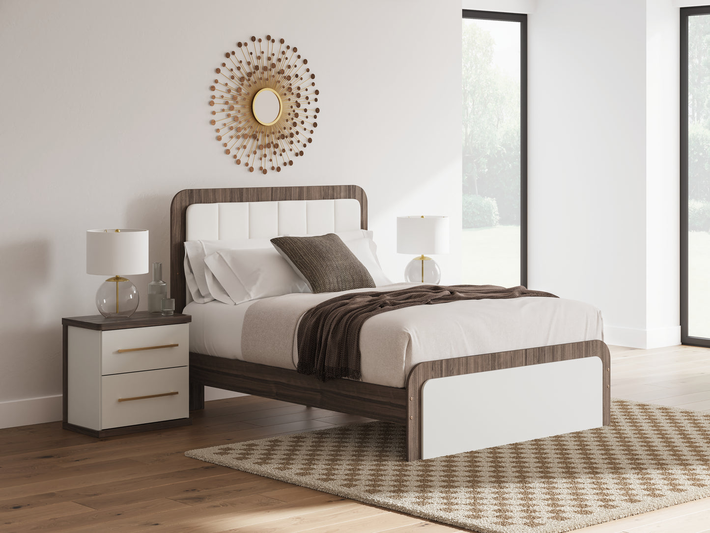 Stuart Furniture Outlet - Ashley Furniture - Kendanport Bedroom - Queen Upholstered Bed / White/Brown - PCB1108B7