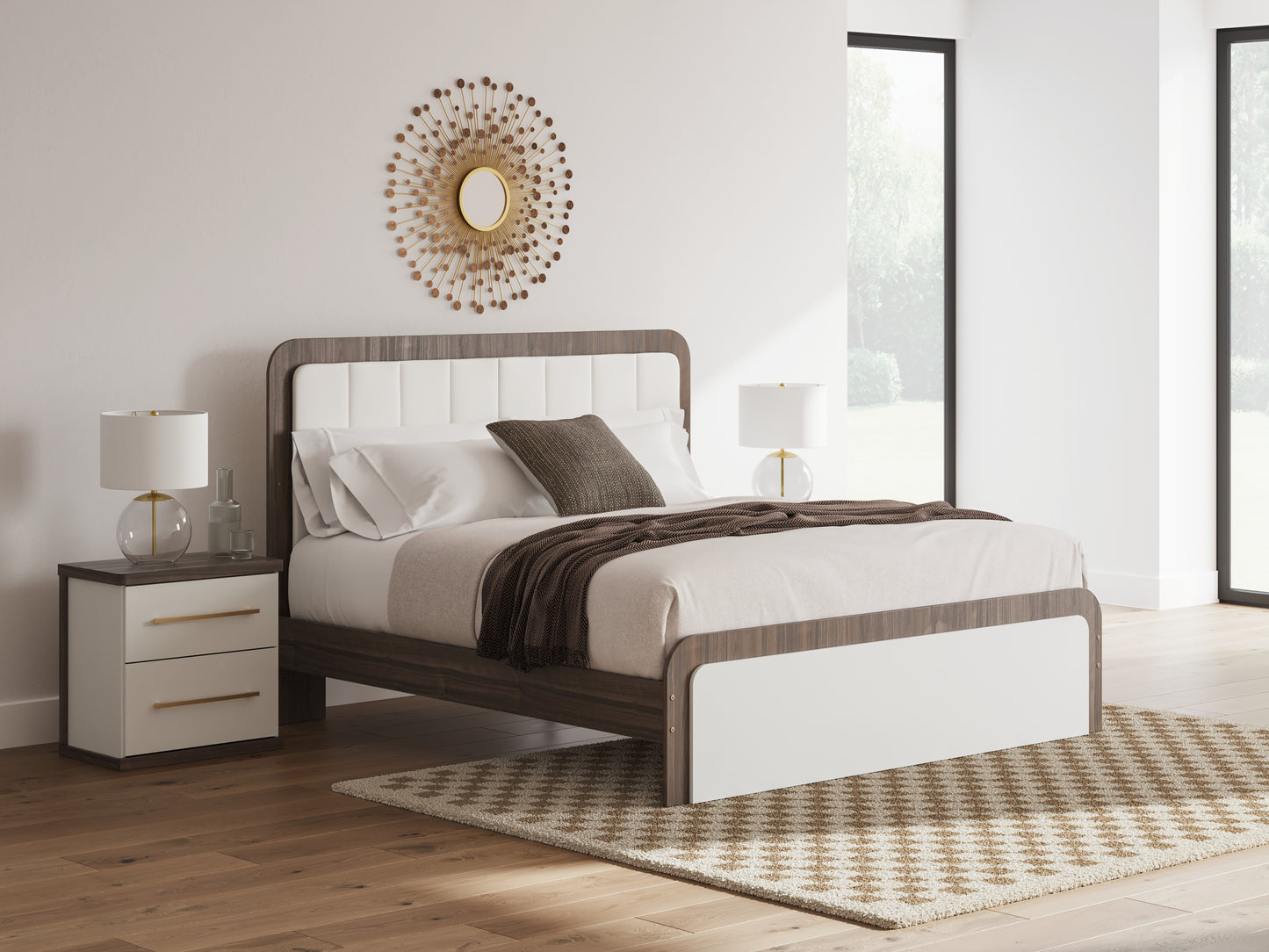 Stuart Furniture Outlet - Ashley Furniture - Kendanport Bedroom - King Upholstered Bed / White/Brown - PCB1108B8