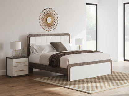 Stuart Furniture Outlet - Ashley Furniture - Kendanport Bedroom - King Upholstered Bed / White/Brown - PCB1108B8