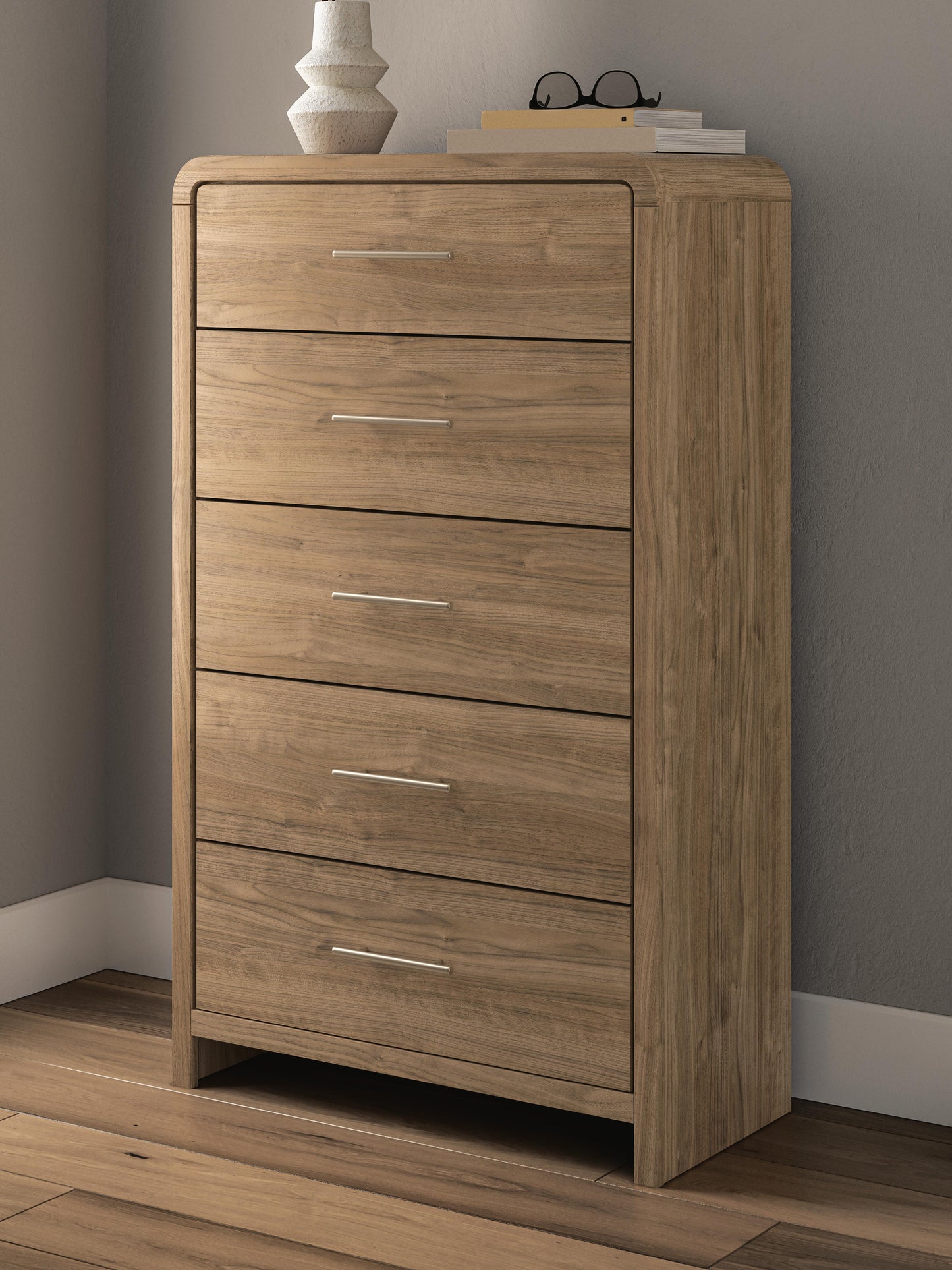 Stuart Furniture Outlet - Ashley Furniture - Gramburg Bedroom - Five Drawer Chest / Warm Natural Brown - PCB1121-46