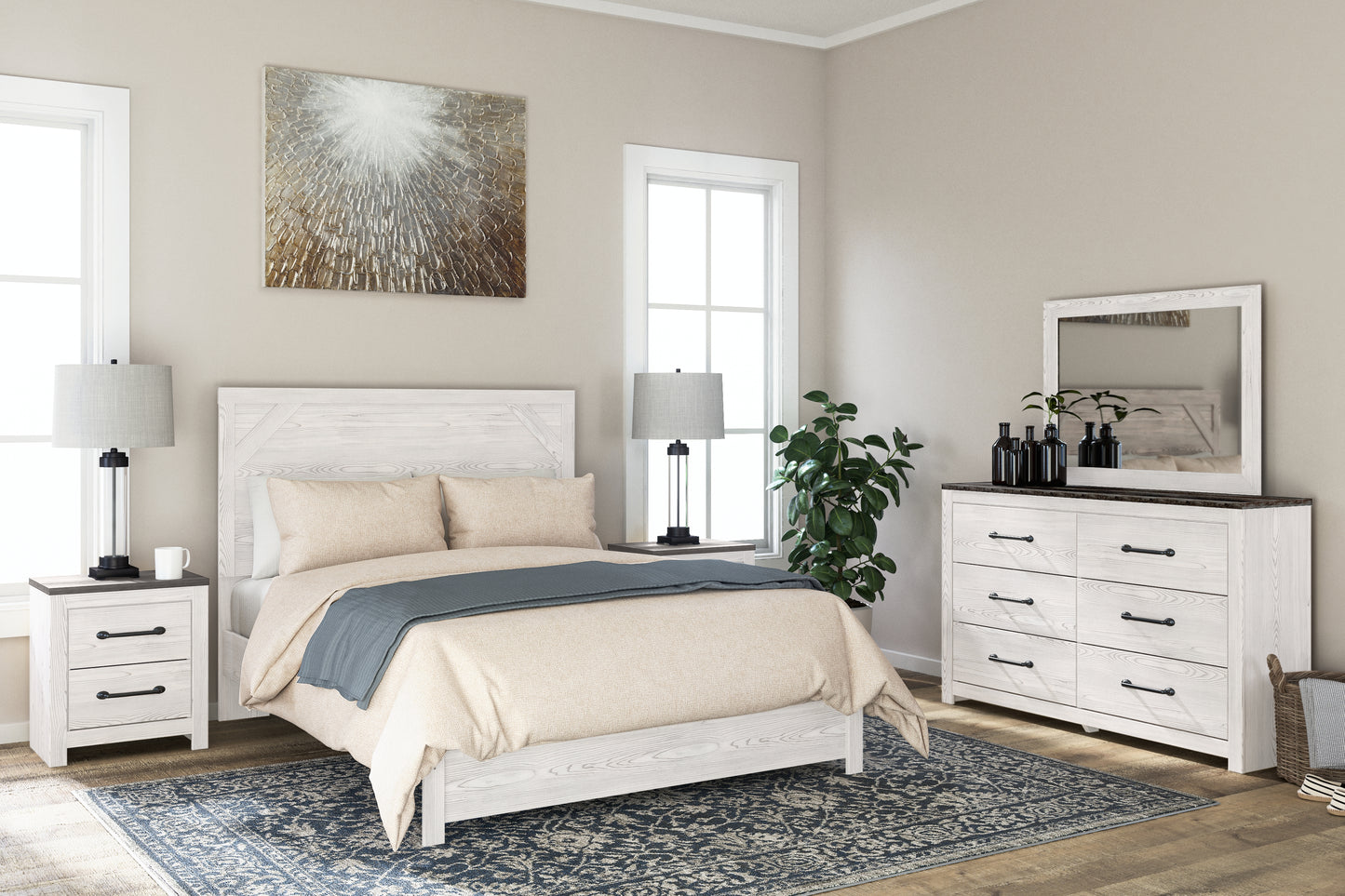 Stuart Furniture Outlet - Ashley Furniture - Gerridan Bedroom - Two Drawer Night Stand / White/Gray - B1190-92