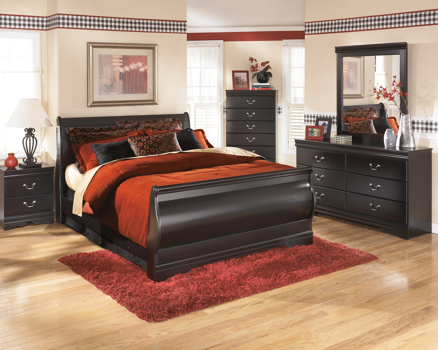 Stuart Furniture Outlet - Ashley Furniture - Huey Vineyard Bedroom - Queen Sleigh Bed / Black - B128B4