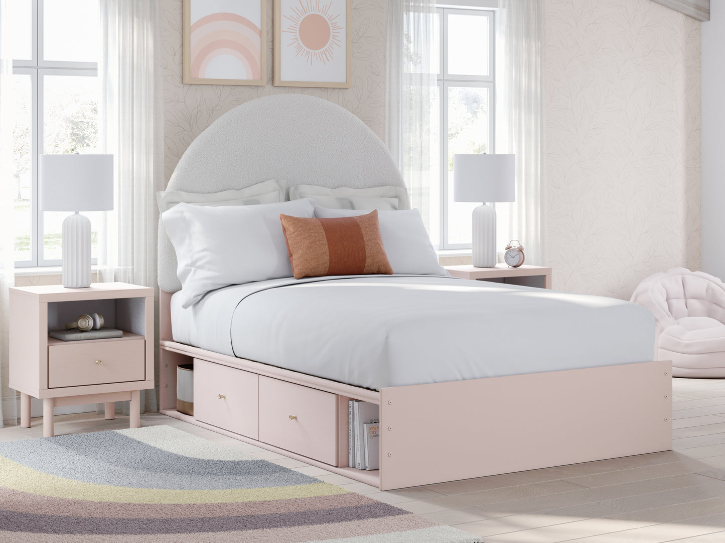 Stuart Furniture Outlet - Ashley Furniture - Wistenpine Bedroom - Full Upholstered Panel Bed with Storage / Blush - B1323B15