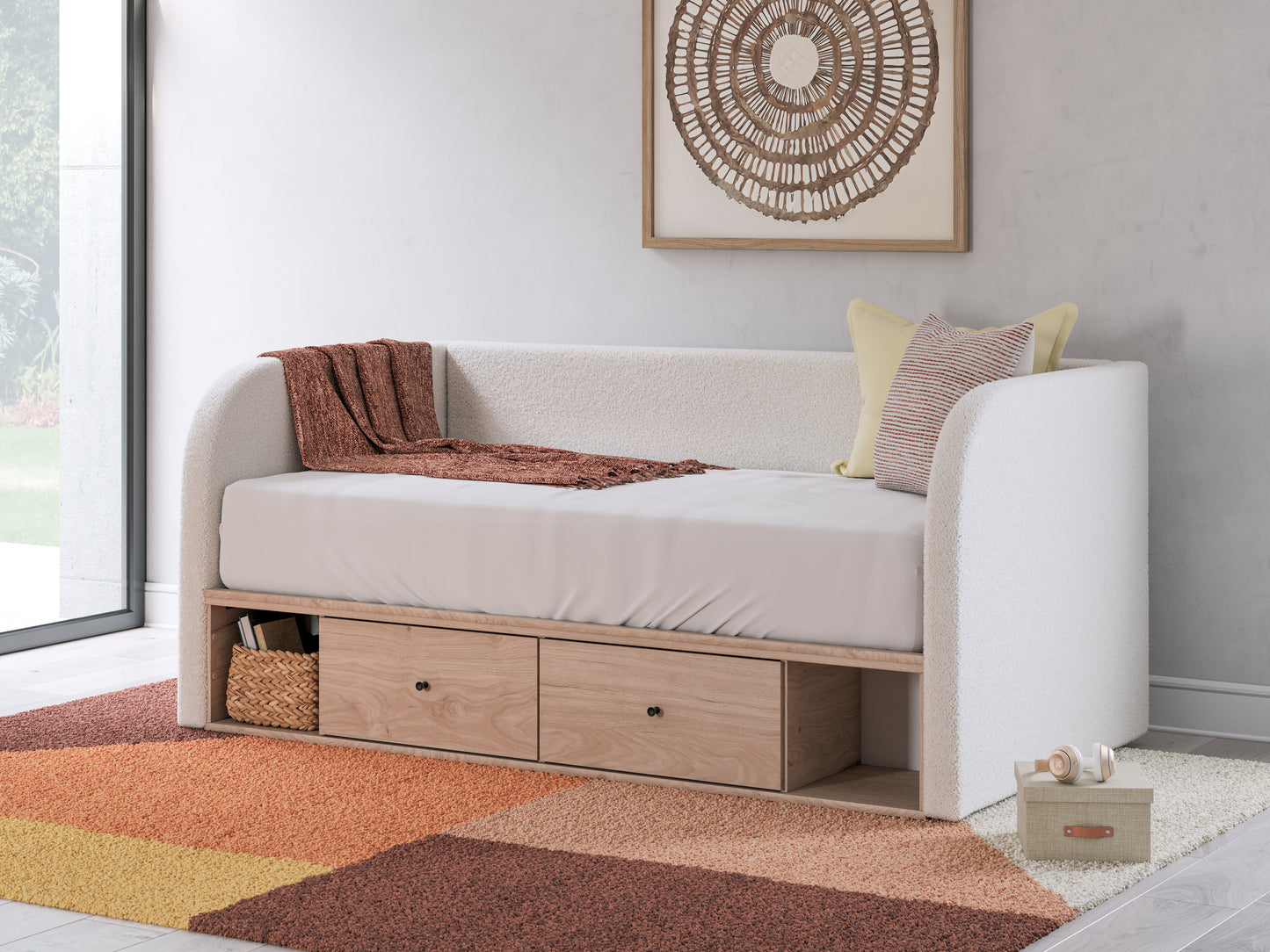 Stuart Furniture Outlet - Ashley Furniture - Arloster Bedroom - Full Upholstered Day Bed with Storage / Tan/White - PCB1566B11