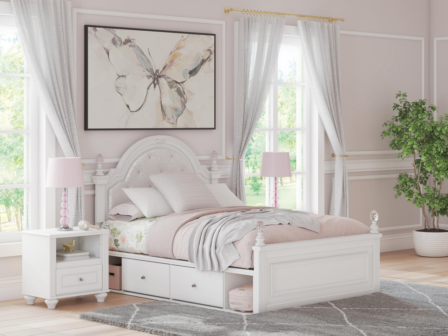 Stuart Furniture Outlet - Ashley Furniture - Kozlani Bedroom - Full Upholstered Panel Bed with Storage / White - PCB1819B18