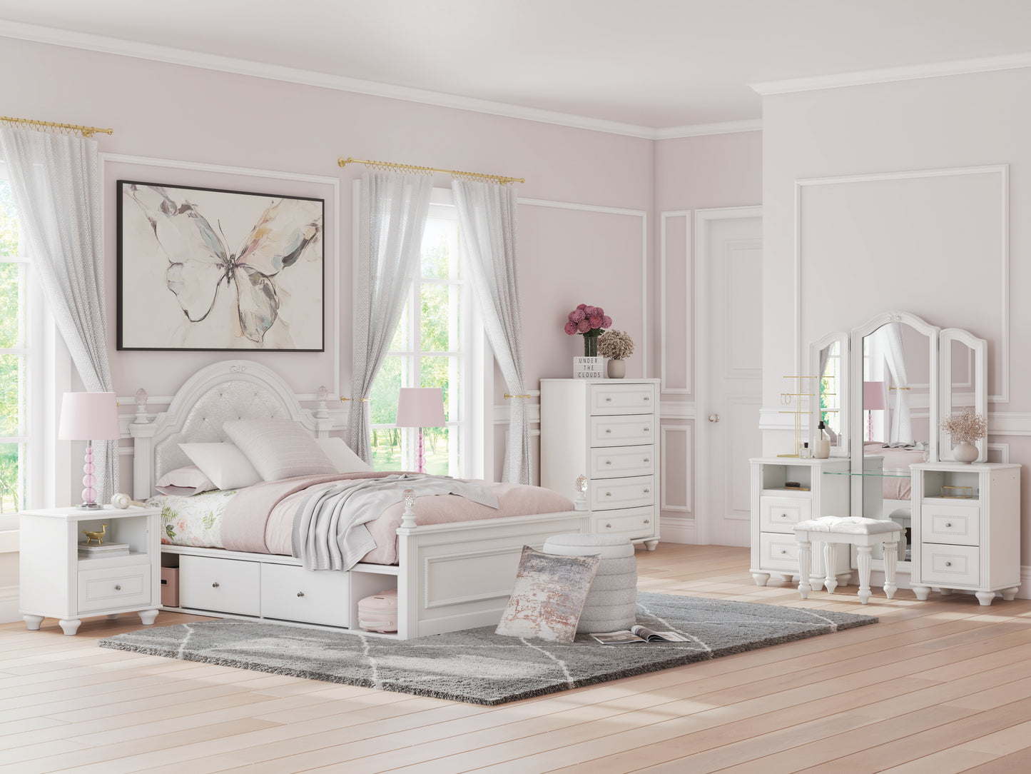 Stuart Furniture Outlet - Ashley Furniture - Kozlani Bedroom - Twin Upholstered Panel Storage Bed / White - PCB1819B9
