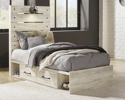 Stuart Furniture Outlet - Ashley Furniture - Cambeck Bedroom - Twin Panel Bed with 2 Storage Drawers / Whitewash - B192B13