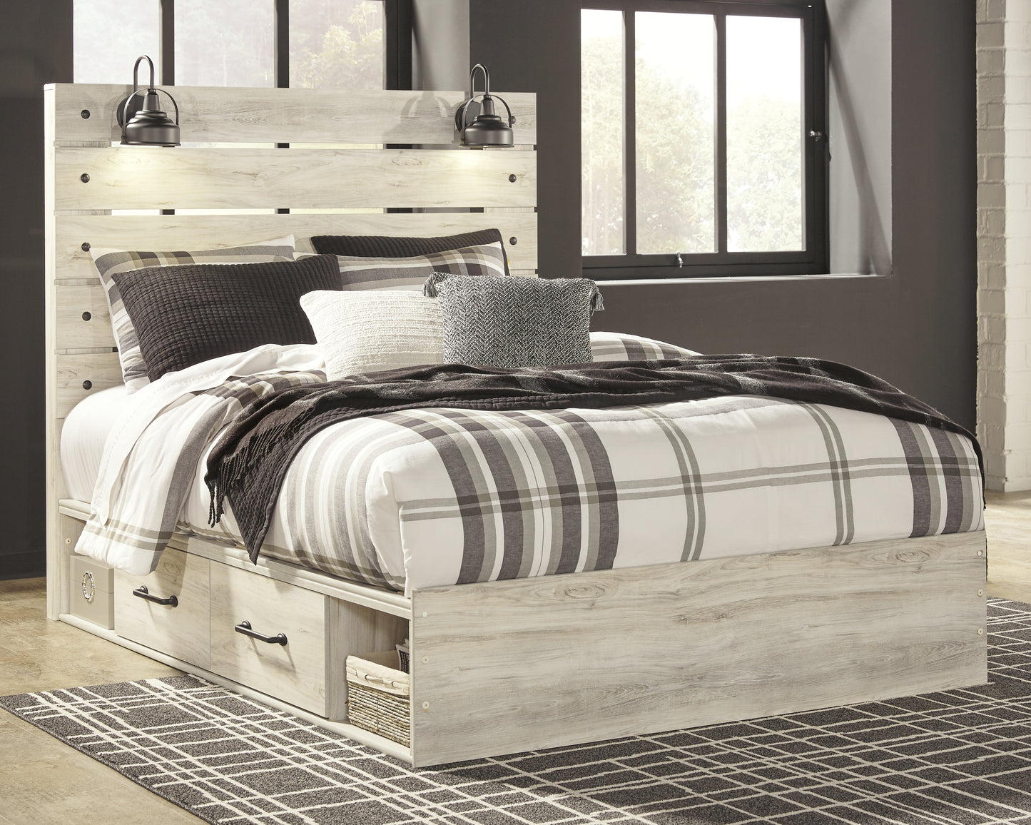 Stuart Furniture Outlet - Ashley Furniture - Cambeck Bedroom - Queen Panel Bed with 2 Storage Drawers / Whitewash - B192B17