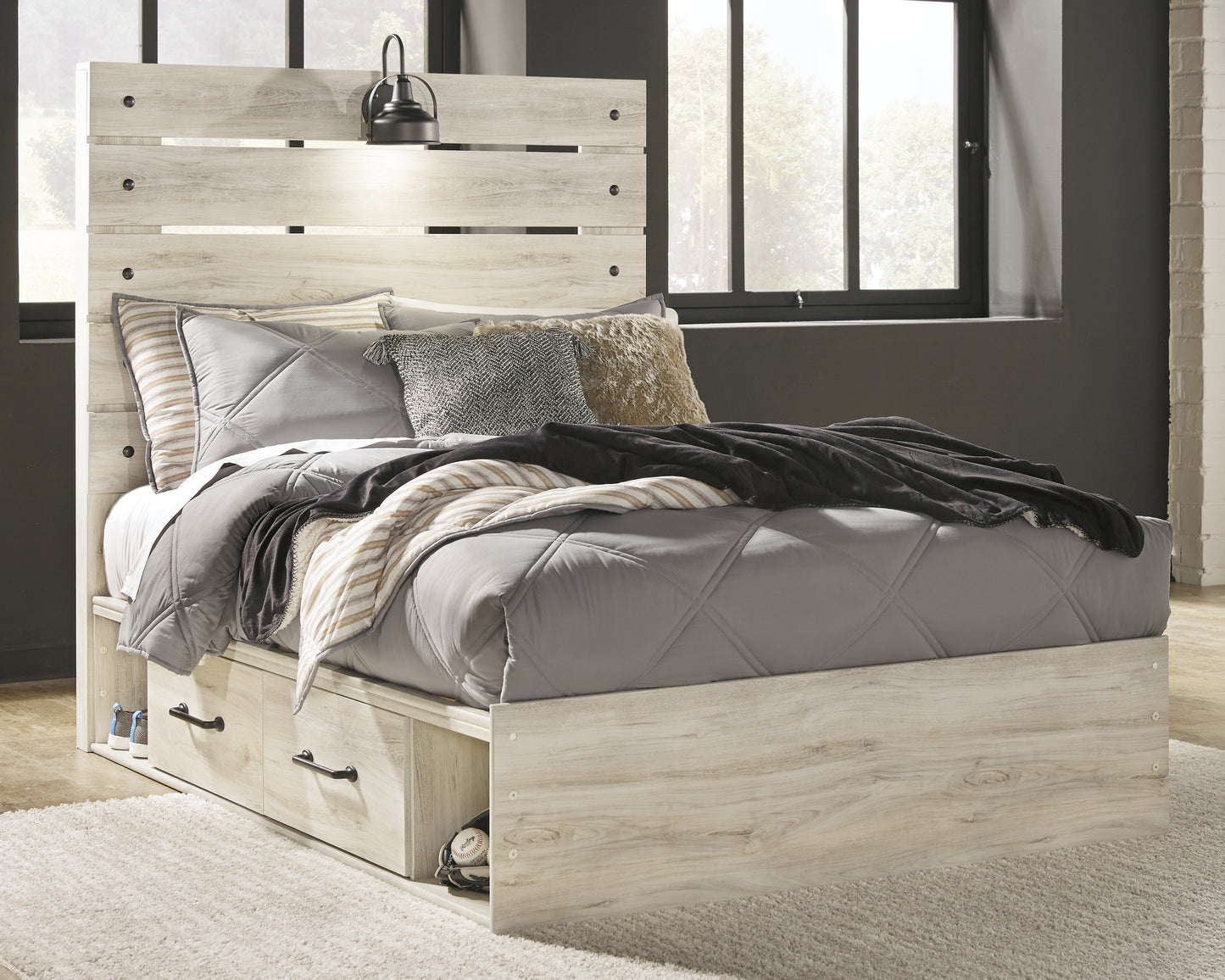 Stuart Furniture Outlet - Ashley Furniture - Cambeck Bedroom - Full Panel Bed with 4 Storage Drawers / Whitewash - B192B34