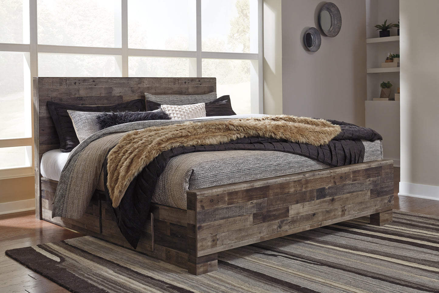 Stuart Furniture Outlet - Ashley Furniture - Derekson Bedroom - King Panel Bed with 2 Side Storage / Multi Gray - B200B44