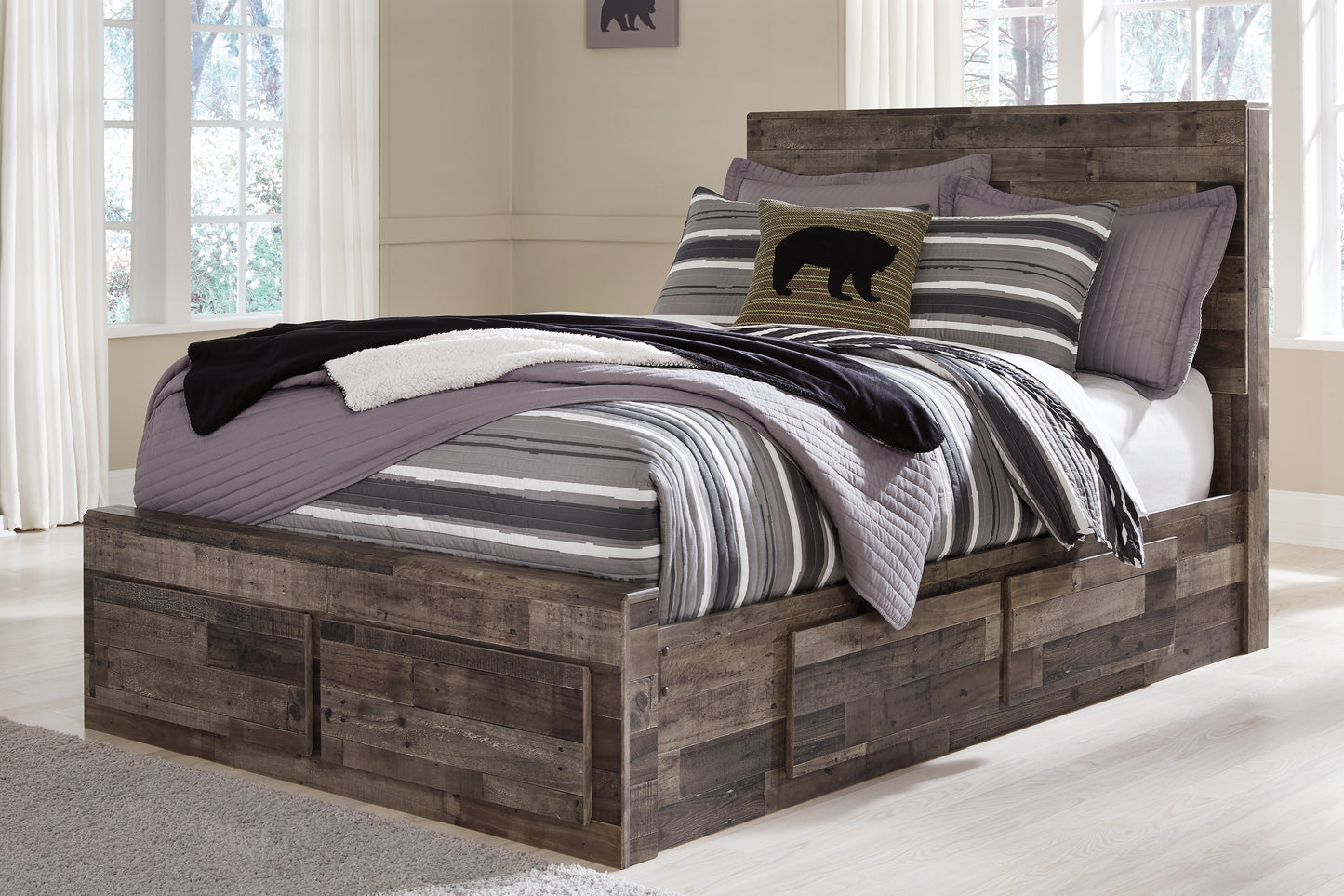 Stuart Furniture Outlet - Ashley Furniture - Derekson Bedroom - Full Panel Bed with 6 Storage Drawers / Multi Gray - B200B10