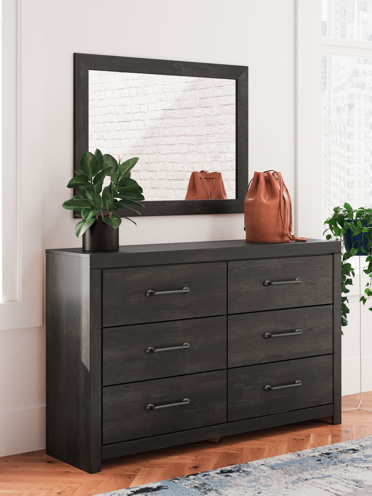 Stuart Furniture Outlet - Ashley Furniture - Hollivern Bedroom - Dresser and Mirror / Dark Gray - PCB2108B1