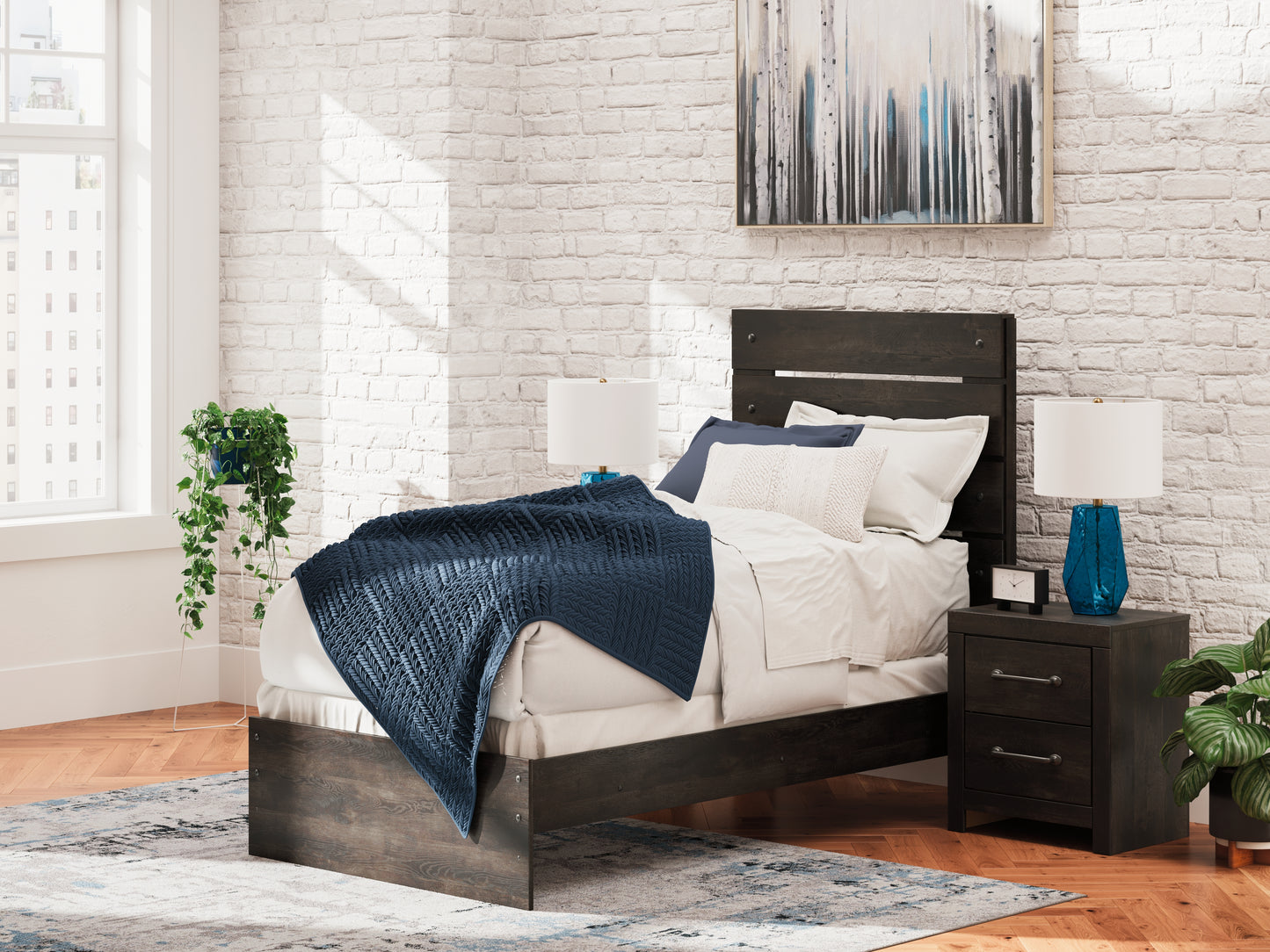 Stuart Furniture Outlet - Ashley Furniture - Hollivern Bedroom - Twin Panel Bed / Dark Gray - PCB2108B11