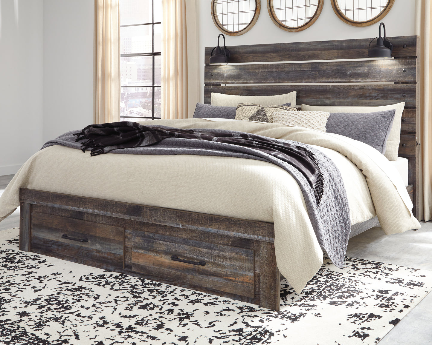 Stuart Furniture Outlet - Ashley Furniture - Drystan Bedroom - King Panel Bed with 2 Storage Drawers / Multi - B211B55