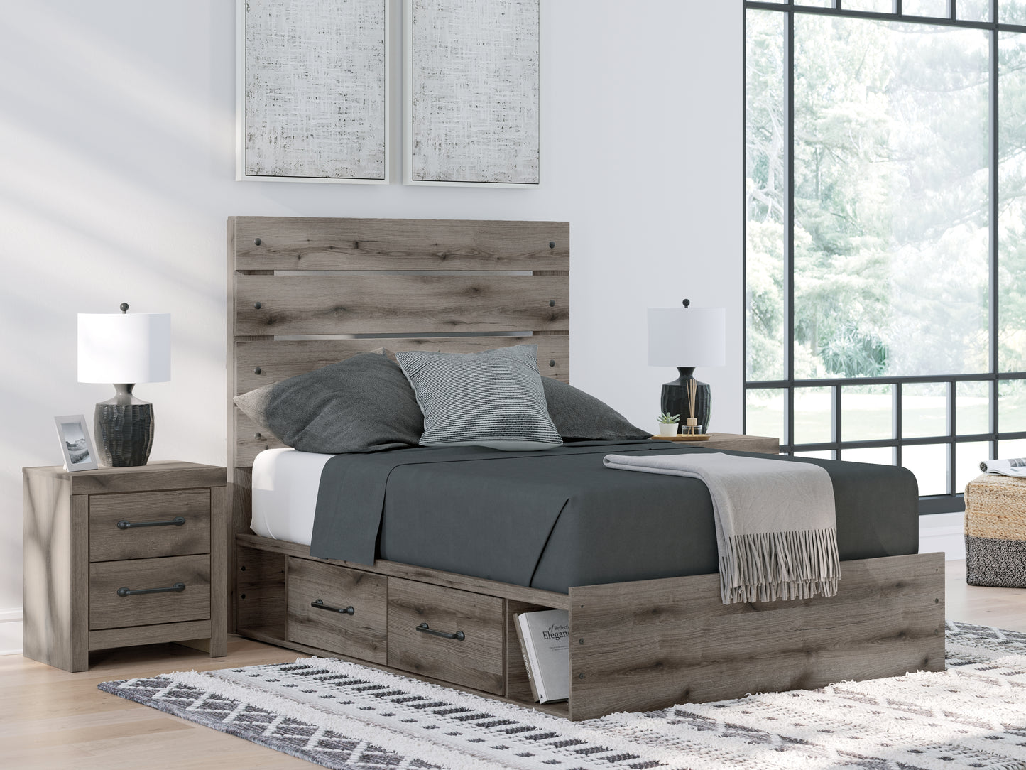 Stuart Furniture Outlet - Ashley Furniture - Graystorm Bedroom - Full Panel Bed with Storage / Brown Gray - PCB2405B17