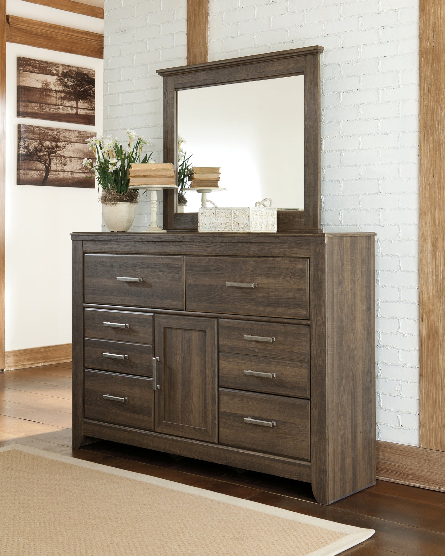 Stuart Furniture Outlet - Ashley Furniture - Juararo Bedroom - Dresser and Mirror / Dark Brown - B251B1