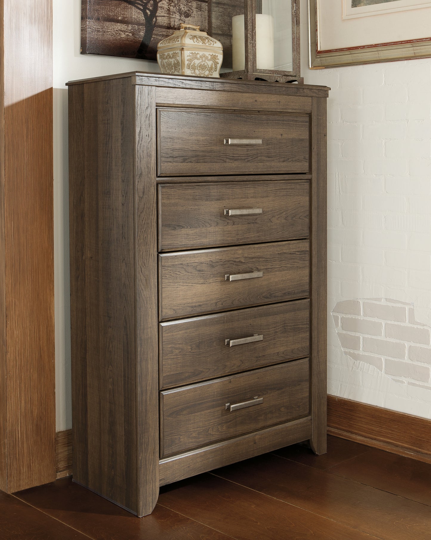 Stuart Furniture Outlet - Ashley Furniture - Juararo Bedroom - Five Drawer Chest / Dark Brown - B251-46