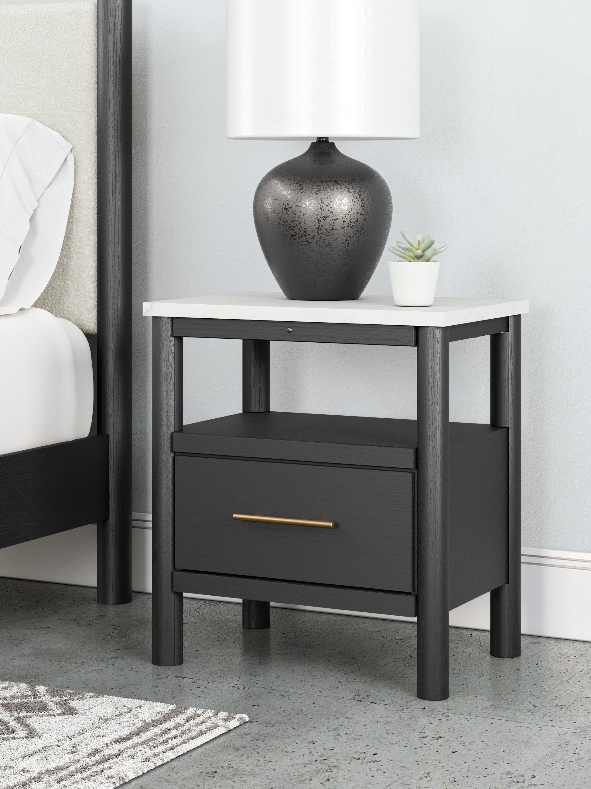 Stuart Furniture Outlet - Ashley Furniture - Cadmori Bedroom - One Drawer Night Stand / Black/White - B2616-91