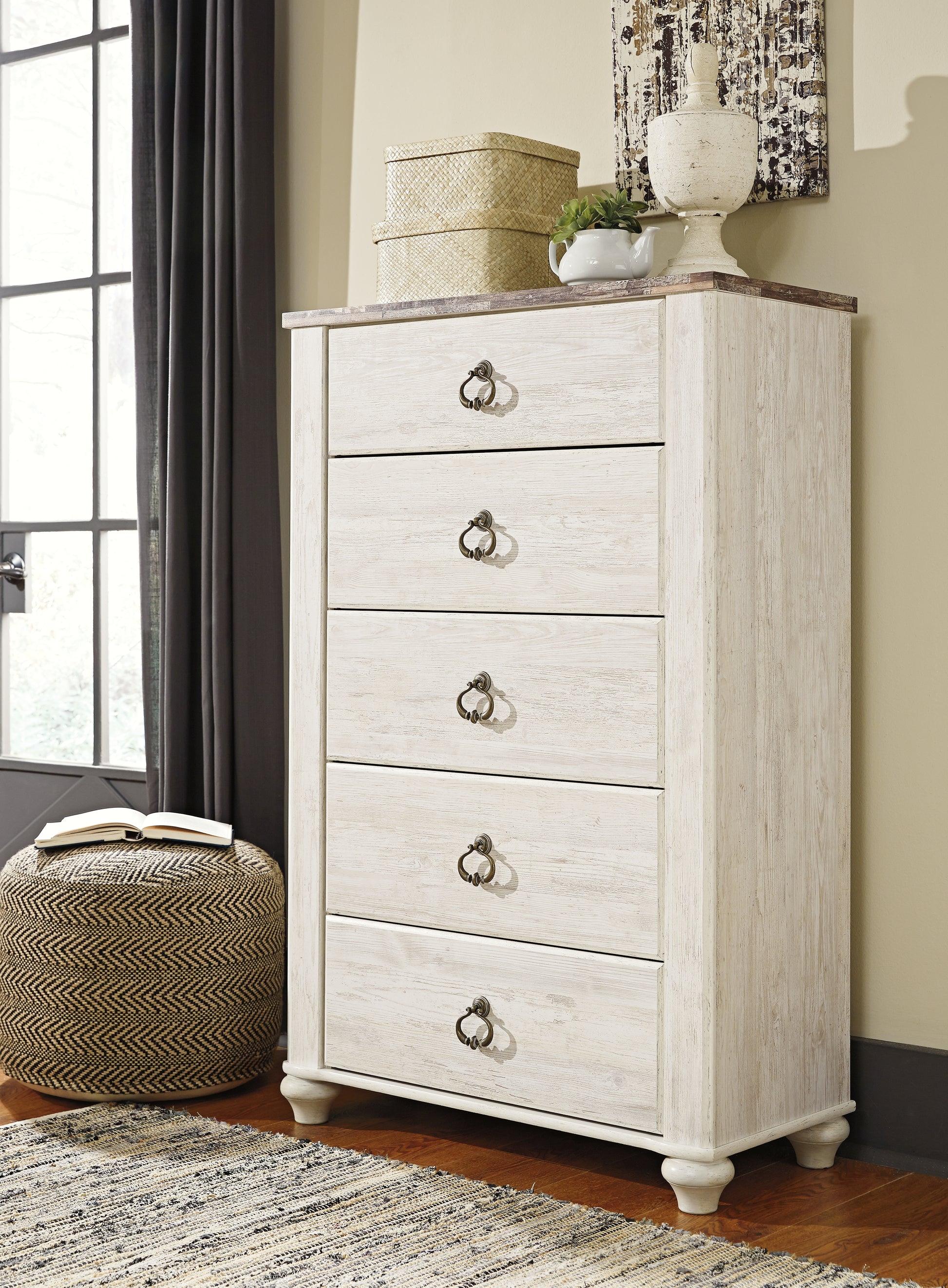 Stuart Furniture Outlet - Ashley Furniture - Willowton Bedroom - California King Panel Bed / Whitewash - B267B28