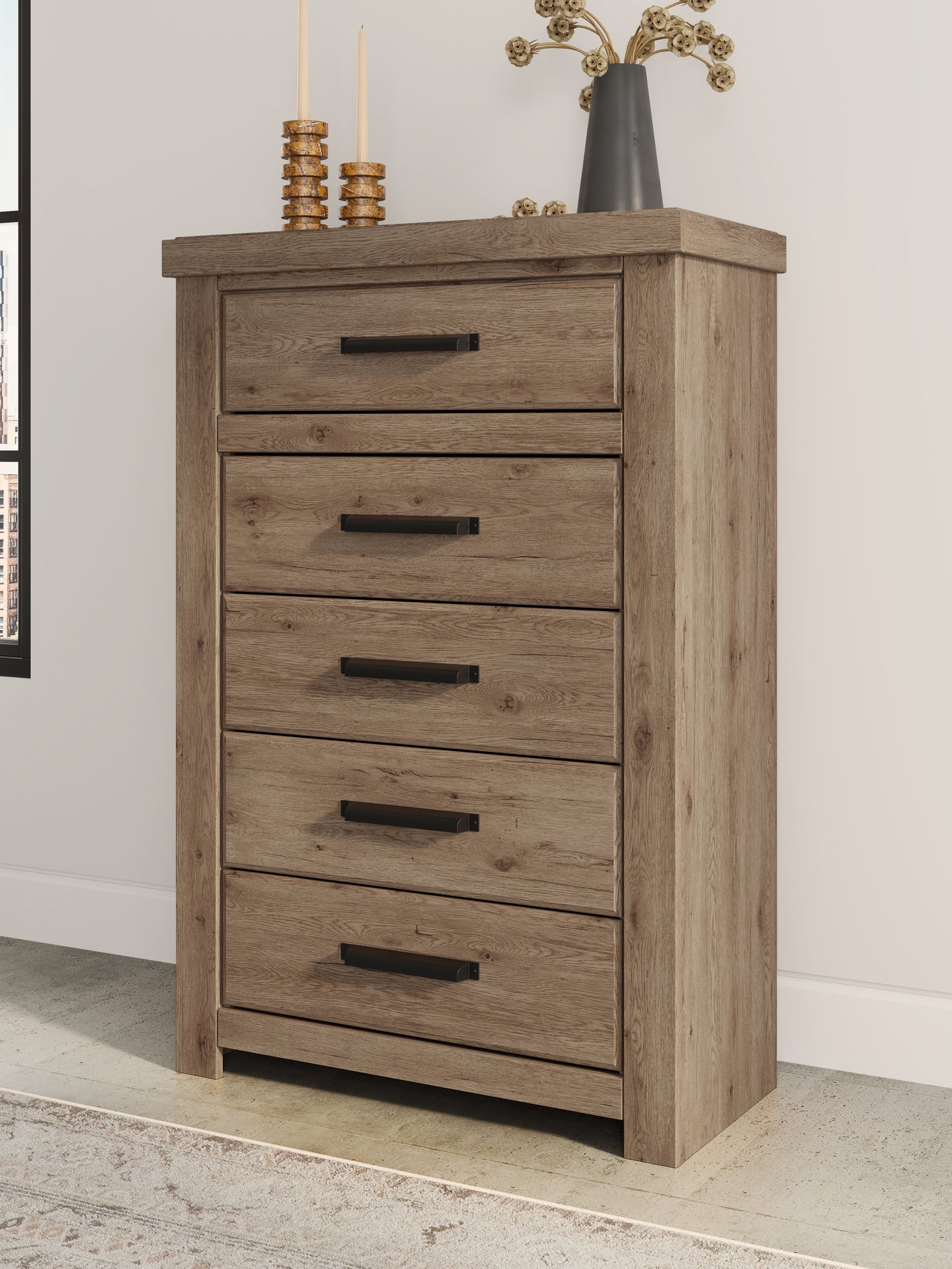 Stuart Furniture Outlet - Ashley Furniture - Oliandon Bedroom - Five Drawer Chest / Light Brown - PCB2844-46