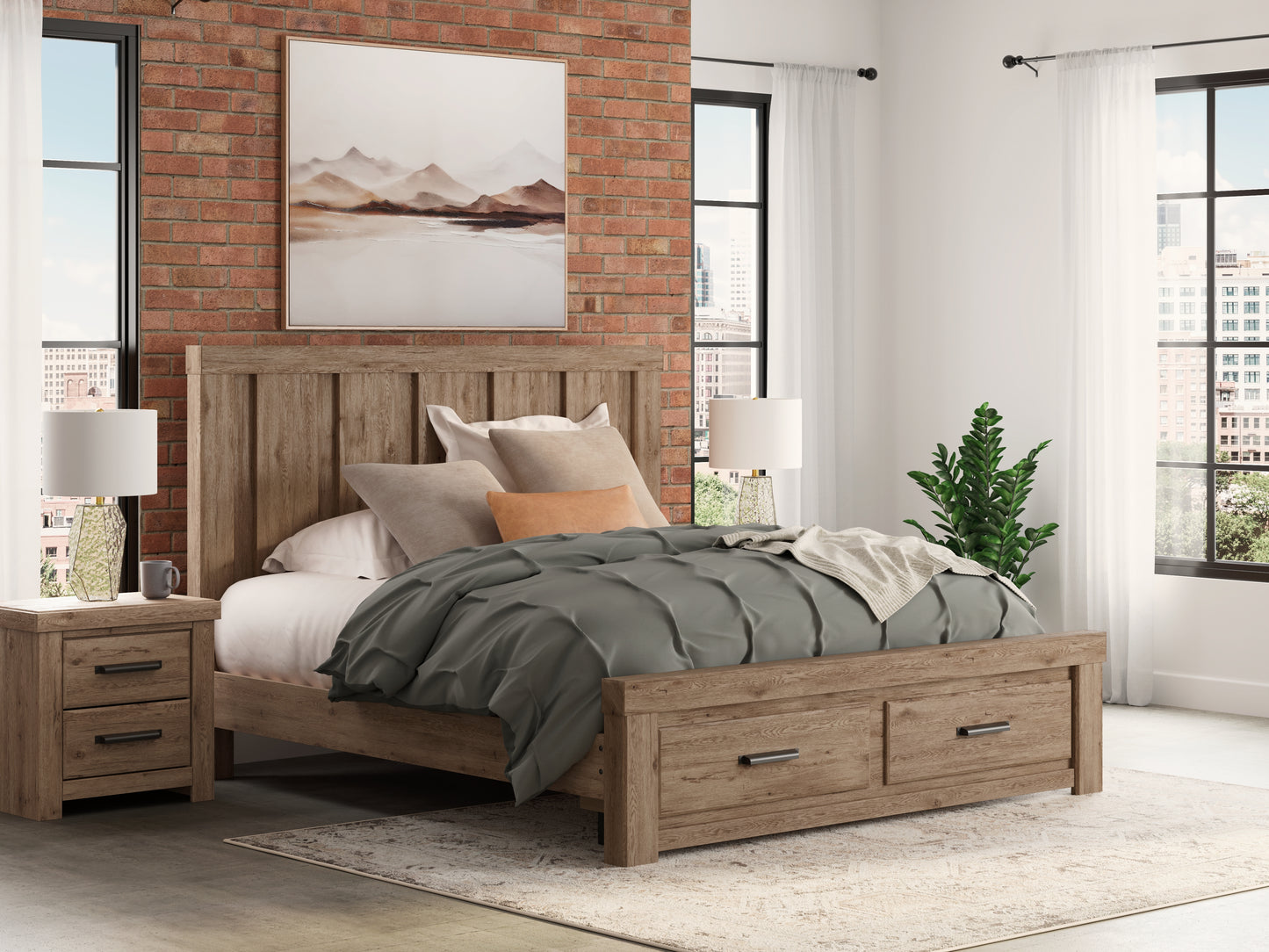 Stuart Furniture Outlet - Ashley Furniture - Oliandon Bedroom - King Panel Storage Bed / Light Brown - PCB2844B7