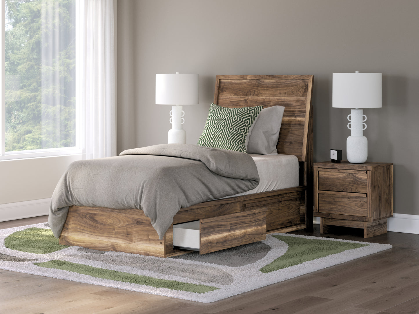 Stuart Furniture Outlet - Ashley Furniture - Chirason Bedroom - Twin Panel Bed with Storage / Brown - PCB3367B27