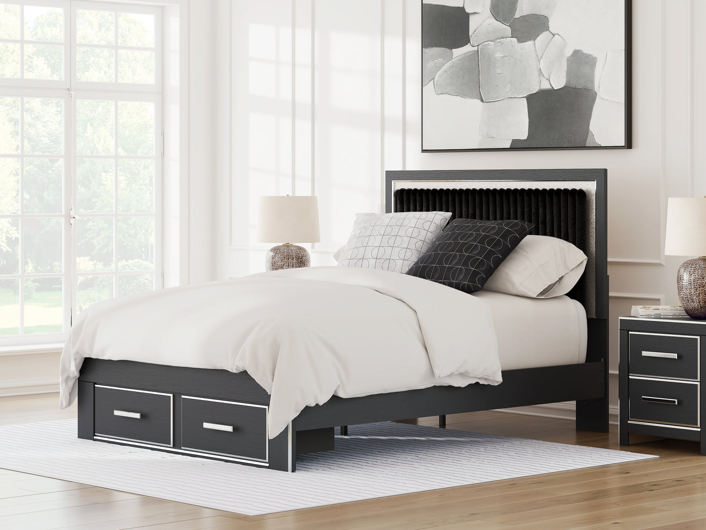 Stuart Furniture Outlet - Ashley Furniture - Zuraleus Bedroom - Queen Upholstered Panel Storage Bed / Black - PCB3380B4