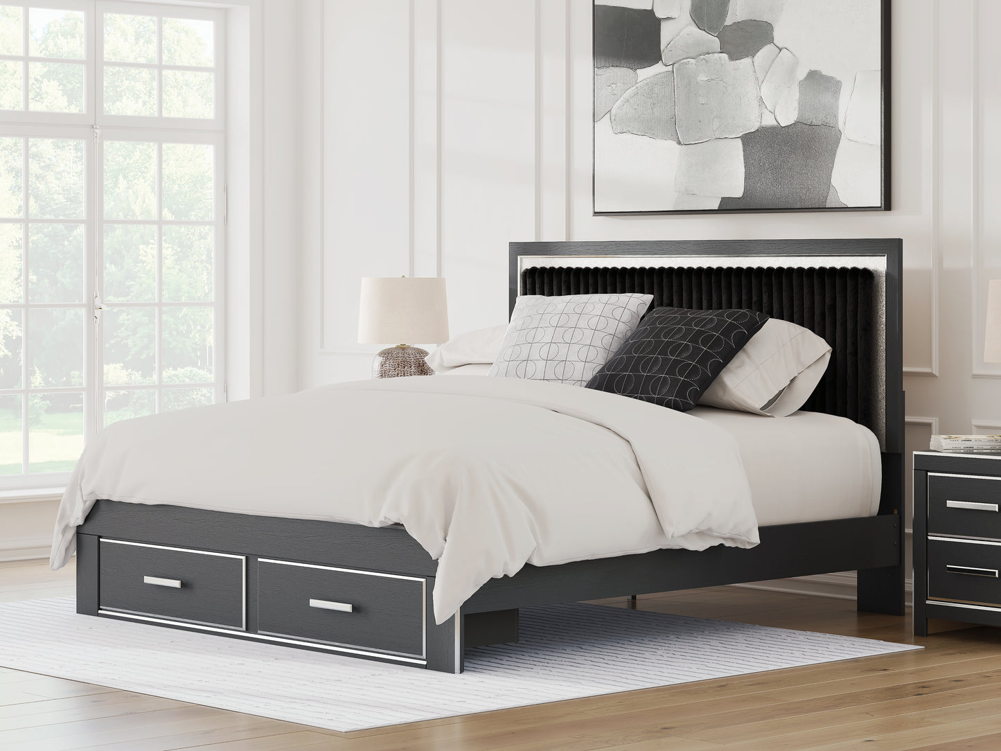 Stuart Furniture Outlet - Ashley Furniture - Zuraleus Bedroom - King Upholstered Panel Storage Bed / Black - PCB3380B11
