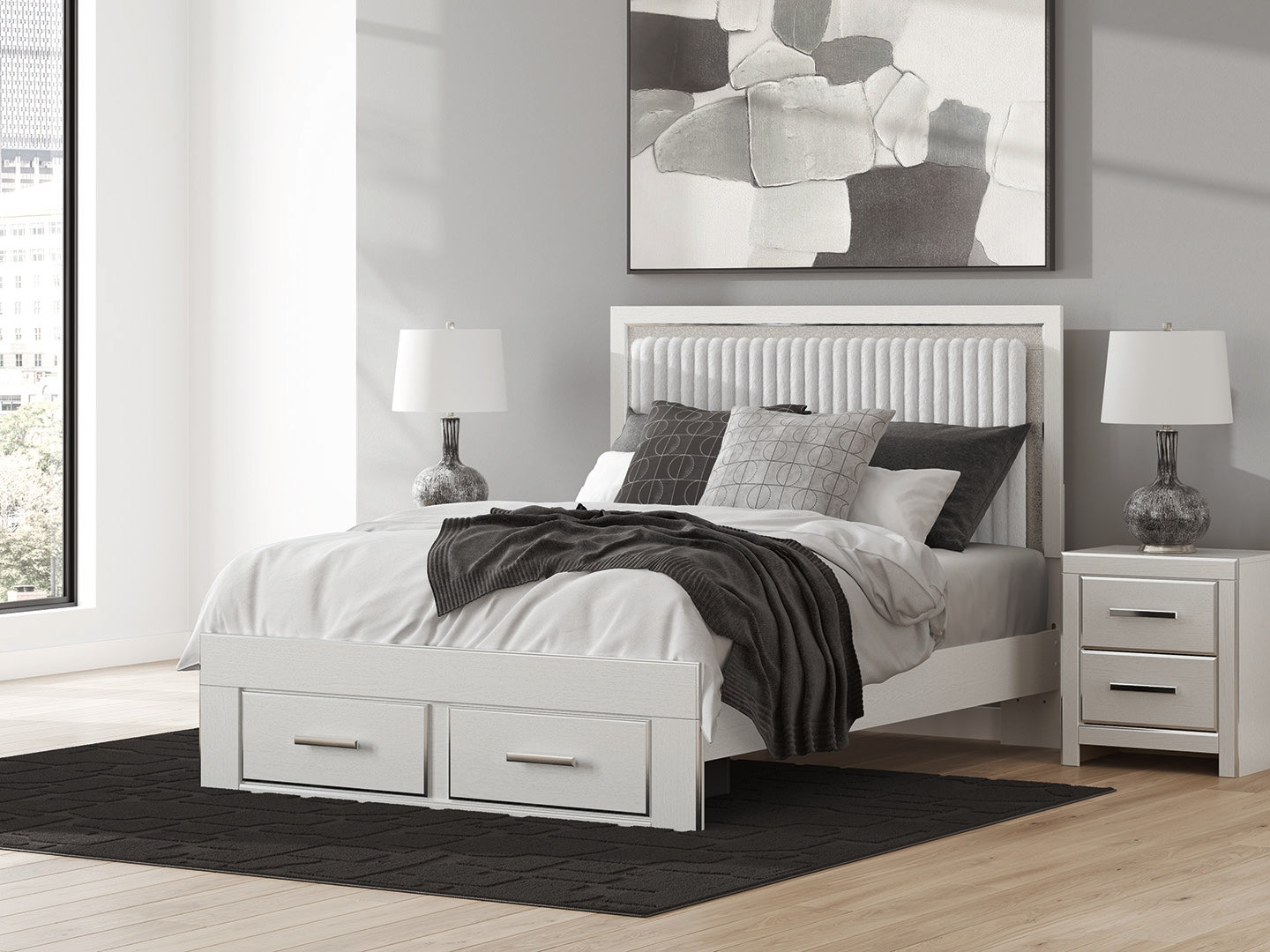 Stuart Furniture Outlet - Ashley Furniture - Zuraleus Bedroom - Queen Upholstered Panel Storage Bed / White - PCB3381B4