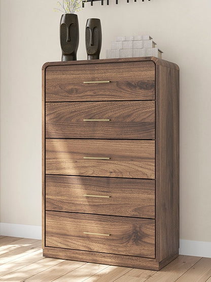 Stuart Furniture Outlet - Ashley Furniture - Fortlorn Bedroom - Five Drawer Chest / Walnut Brown - PCB386-46
