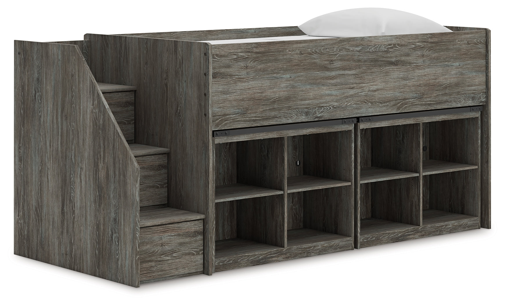 Stuart Furniture Outlet - Ashley Furniture - Frandern Twin Loft Bed with Bookcase Storage - Twin Loft Bed with Bookcase Storage / Warm Gray - B4480B25