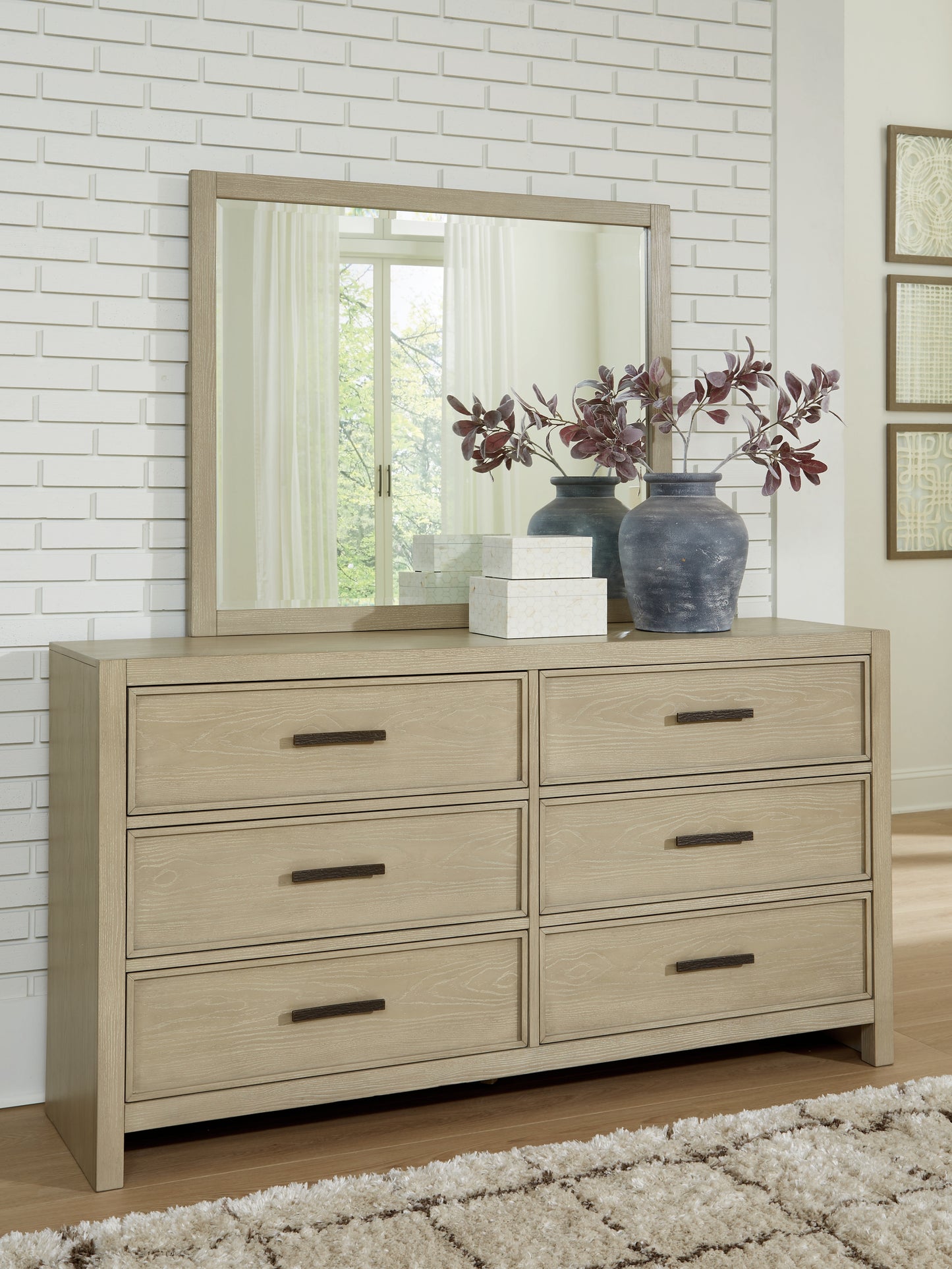 Stuart Furniture Outlet - Ashley Furniture - Calmoro Bedroom - Dresser and Mirror / Gray - B602B1