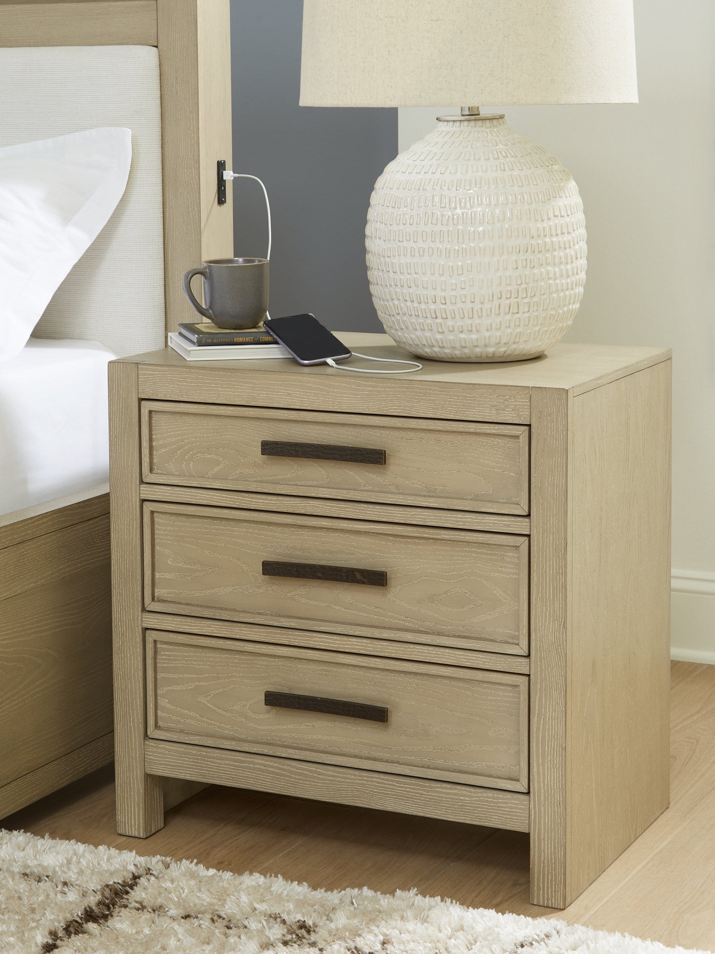 Stuart Furniture Outlet - Ashley Furniture - Calmoro Bedroom - Three Drawer Night Stand / Gray - B602-93