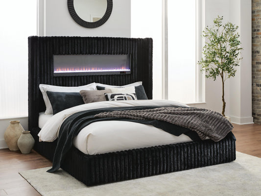Stuart Furniture Outlet - Ashley Furniture - Tayleena Bedroom - King Upholstered Bed with Fireplace and Wireless Audio - PCB620B2