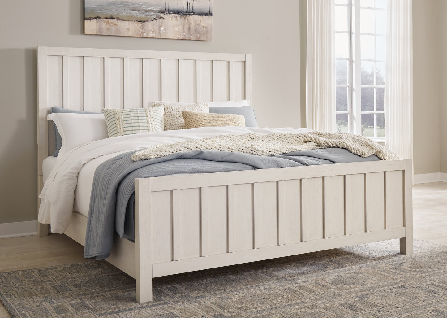 Stuart Furniture Outlet - Ashley Furniture - Shaybrock Bedroom - California King Panel Bed / Antique White - B683B7