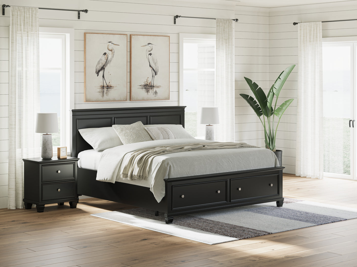 Stuart Furniture Outlet - Ashley Furniture - Lanolee Bedroom - King Panel Storage Bed / Black - B687B19