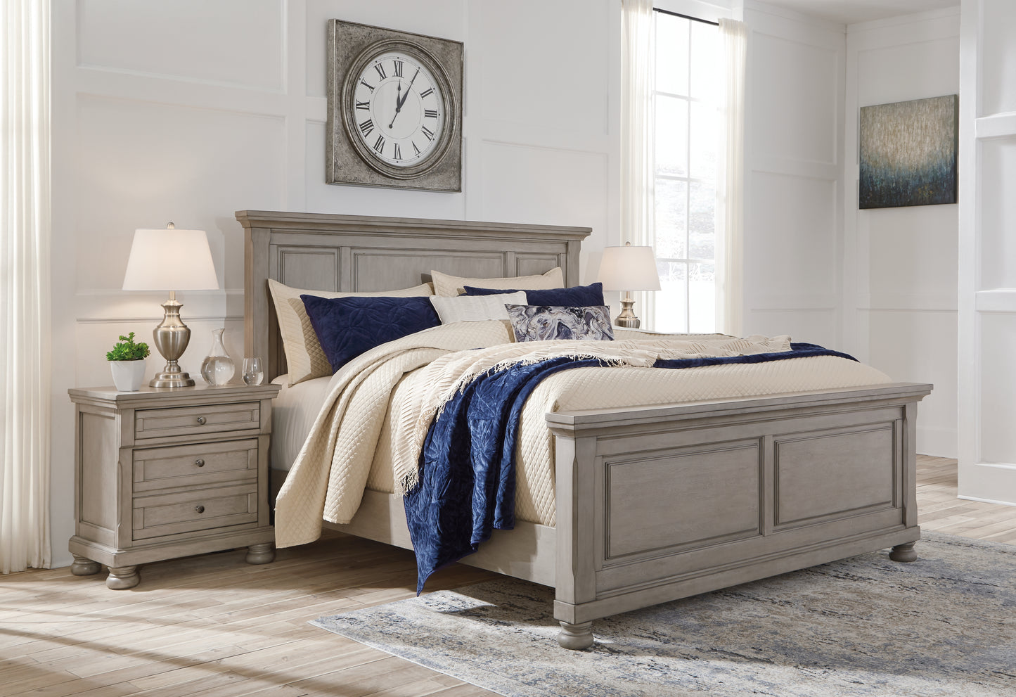Stuart Furniture Outlet - Ashley Furniture - Lettner Bedroom - King Panel Bed / Light Gray - B733B6