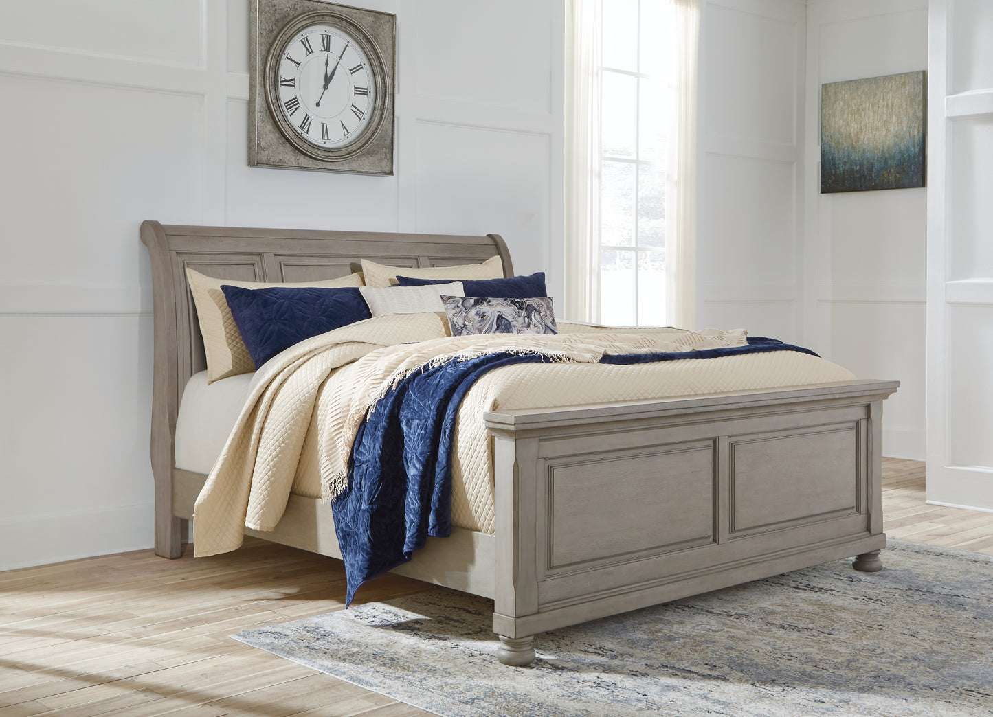 Stuart Furniture Outlet - Ashley Furniture - Lettner Bedroom - King Sleigh Bed / Light Gray - B733B34