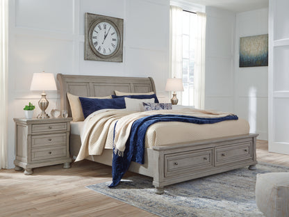 Stuart Furniture Outlet - Ashley Furniture - Lettner Bedroom - King Sleigh Bed with 2 Storage Drawers / Light Gray - B733B8