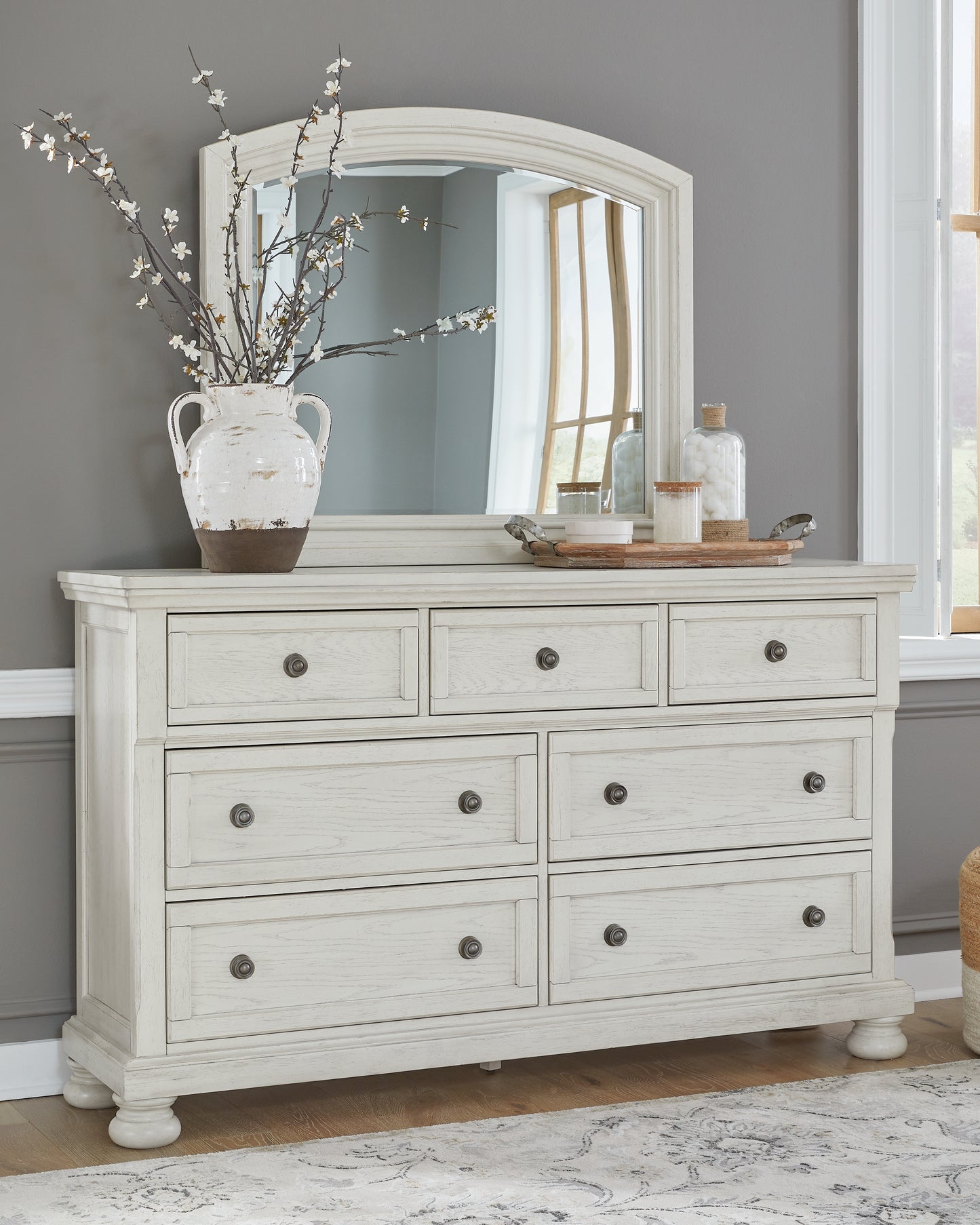 Stuart Furniture Outlet - Ashley Furniture - Robbinsdale Bedroom - Dresser and Mirror / Antique White - B742B1