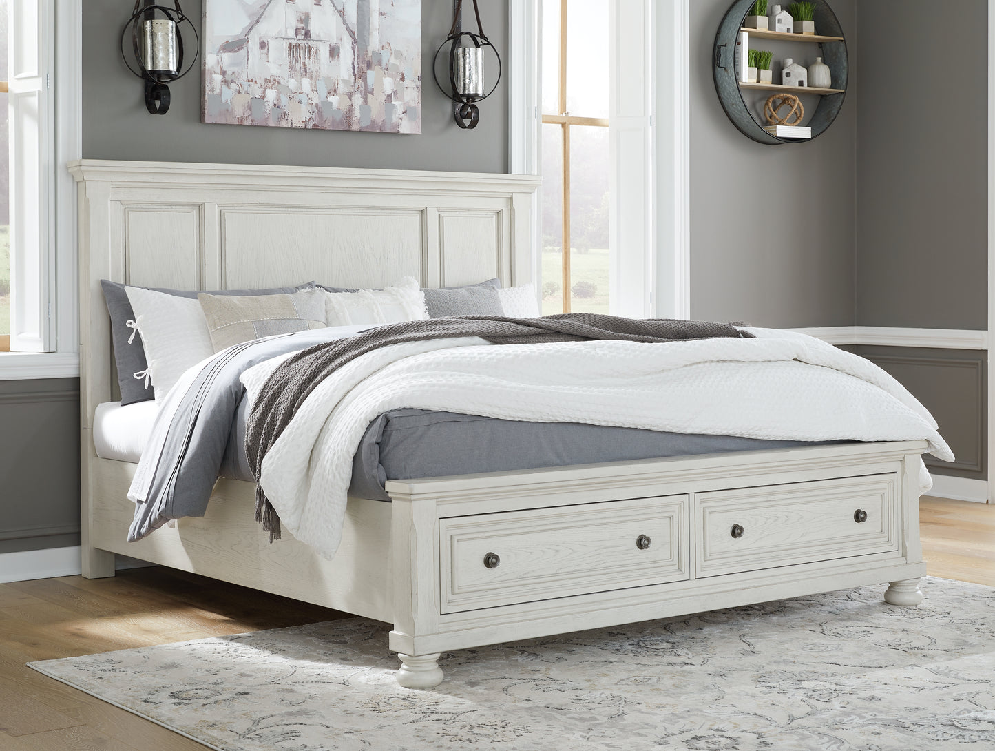 Stuart Furniture Outlet - Ashley Furniture - Robbinsdale Bedroom - King Panel Storage Bed / Antique White - B742B25