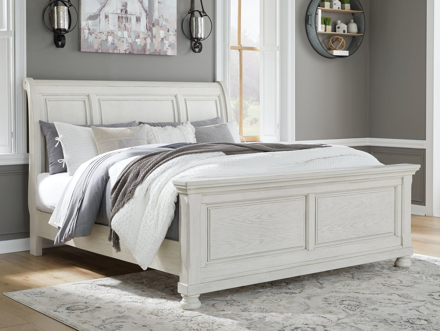 Stuart Furniture Outlet - Ashley Furniture - Robbinsdale Bedroom - King Sleigh Bed / Antique White - B742B22