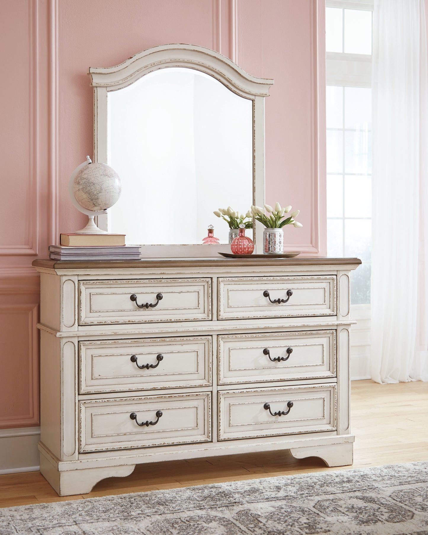 Stuart Furniture Outlet - Ashley Furniture - Realyn Bedroom - Dresser and Mirror / Chipped White - B743B12