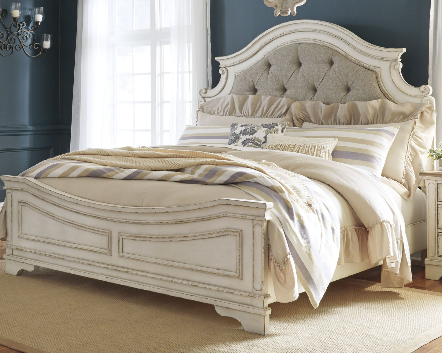 Stuart Furniture Outlet - Ashley Furniture - Realyn Bedroom - California King Upholstered Panel Bed / Chipped White - B743B7